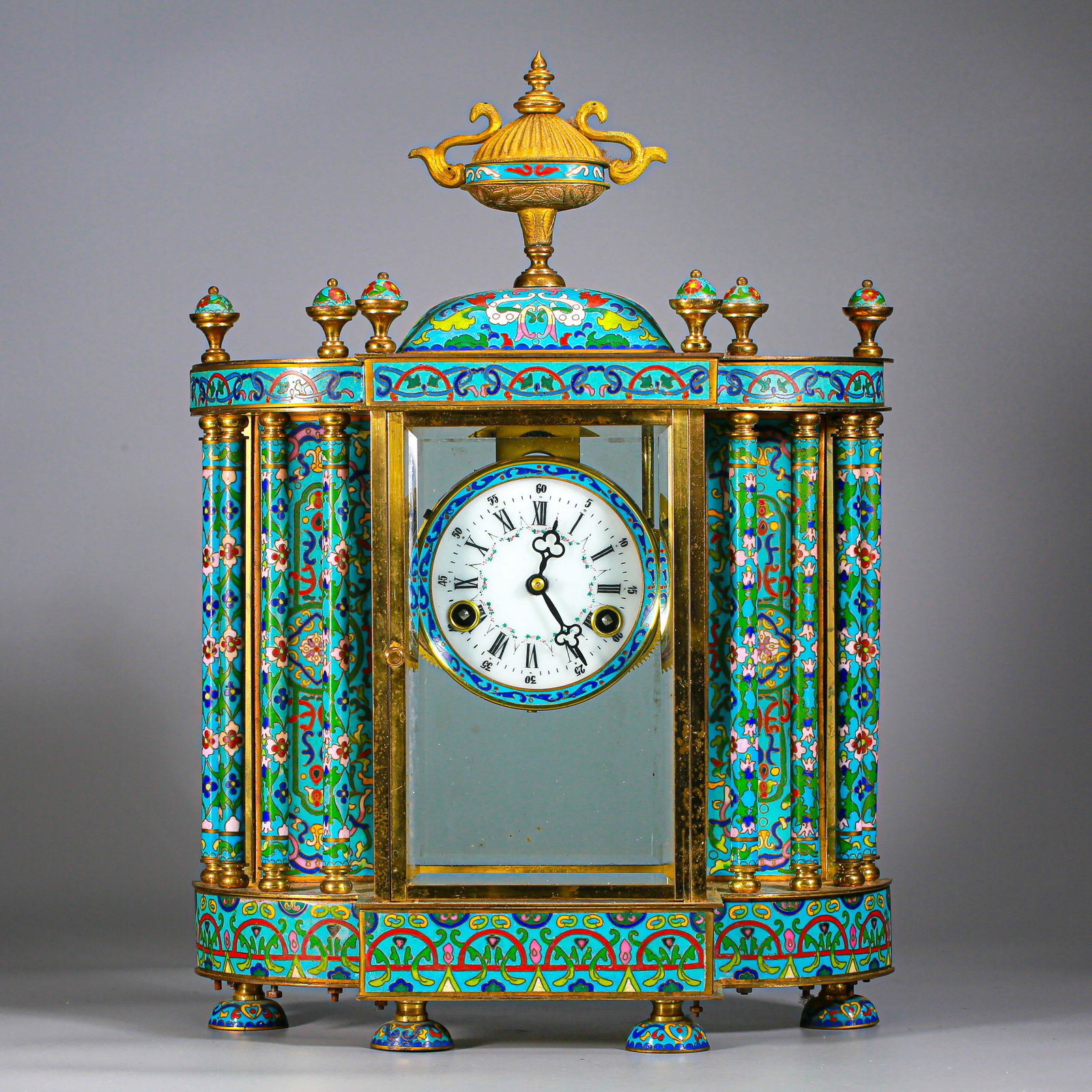 A Cloisonne Enamel Clock Qing Dyn.: A Cloisonne Enamel Clock Qing Dyn. Weight: 9060g; H 48.5cm; W 35cm