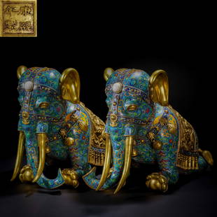 Large Pair of Chinese Cloisonne Enamel Elephants: Large Pair of Chinese Cloisonne Enamel Elephants. H 40cm; L 53cm; W 26cm; 53.2kg
