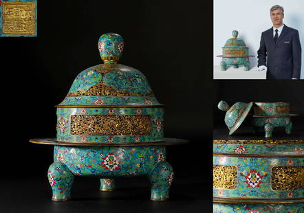 A Chinese Great Cloisonne Enamel Incense Burner: A Chinese Great Cloisonne Enamel Incense Burner. L 40cm; H 50cm; 9kg