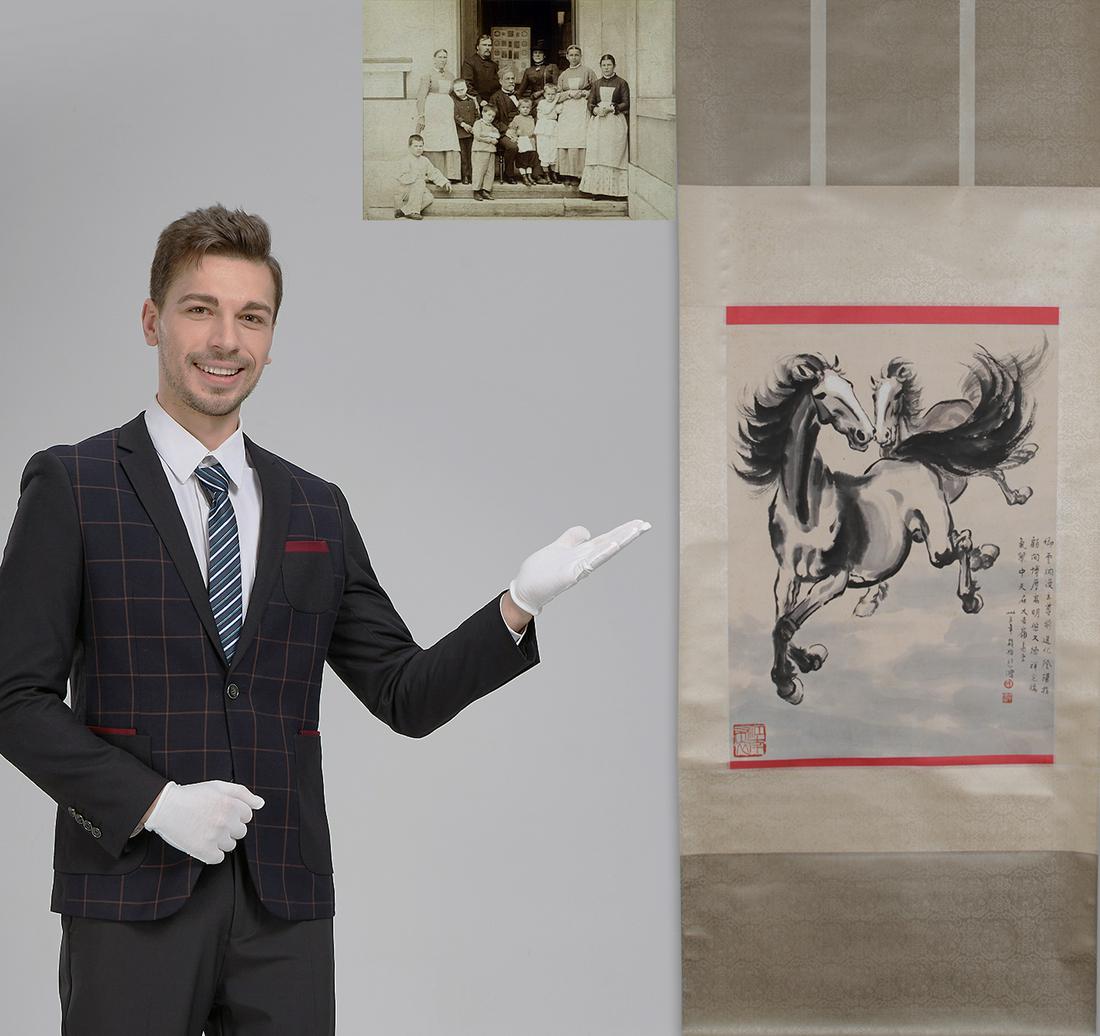 A Chinese Scroll Painting Signed Xu Beihong: A Chinese Scroll Painting Signed Xu Beihong. 48 x 65cm This auction features an extraordinary collection of Chinese art, provided by Mr. Andrey Bogdan Mechnikov from Ukraine. He is a descendant of the