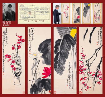 A Chinese Paintings Group of Flowers Signed Qi Baishi: A Chinese Paintings Group of Flowers Signed Qi Baishi 135 x 46cm x 4 Sourced from a private collector in California.