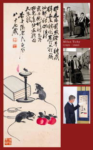 A Chinese Painting of Mouses Signed Qi Baishi The Collection of Milan Tichy: A Chinese Painting of Mouses Signed Qi Baishi The Collection of Milan Tichy 88 x 34cm Formerly in the collection of Milan Tichy(1925 - 1980), Prague. Milan Tichy (1925 - 1980) was born in Prague.