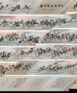 A Chinese Hand Scroll Painting By Xu Beihong: A Chinese Hand Scroll Painting By Xu Beihong Dimensions: 416 1/2 x 18 1/2 inches (1,058cm x 47cm)