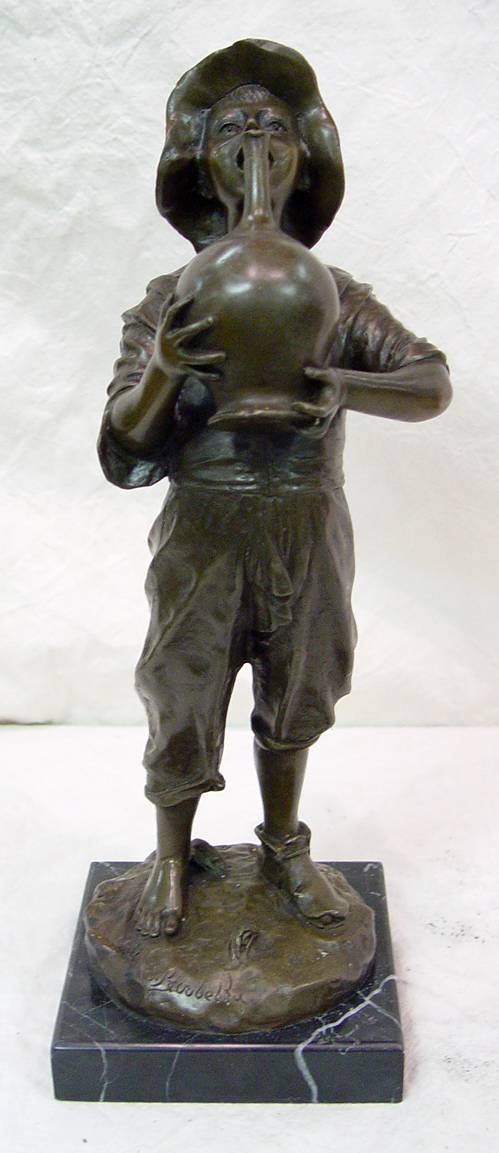 CONTEMPORARY BRONZE BOY WITH TEAPOT 16" TALL
