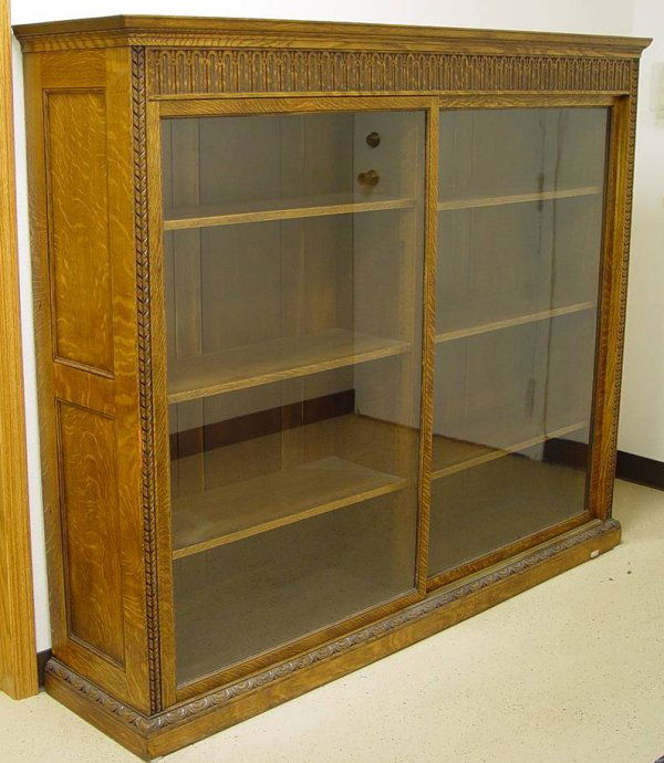 433 OAK SLIDING GLASS DOOR BOOKCASE 60" TALL 72" LONG