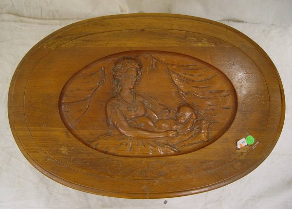 COFFEE TABLE WITH CARVED SCENE OF MOTHER & CHILD 20" - 2