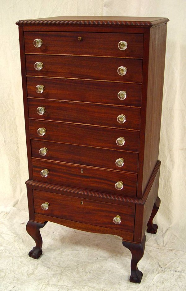 MAHOGANY CHIPPENDALE STYLE SILVER CHEST 45" TALL 2