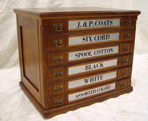 VICTORIAN WALNUT J. & P. COATS 6 DRAWER SPOOL CABI