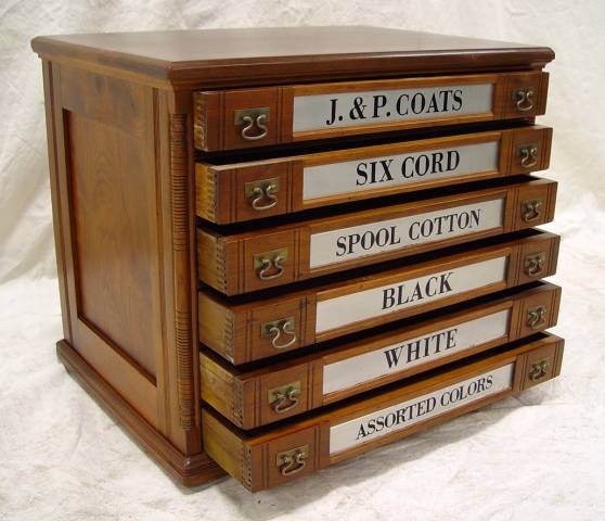VICTORIAN WALNUT J. & P. COATS 6 DRAWER SPOOL CABI - 2