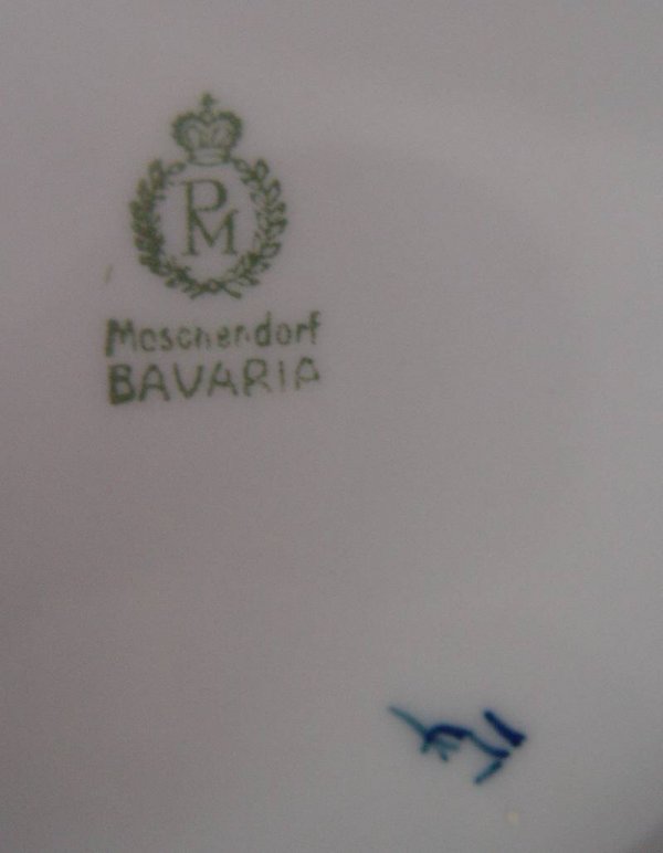 BLUE & WHITE PORCELAIN COVERED BUTTER DISH MARKED MO - 2