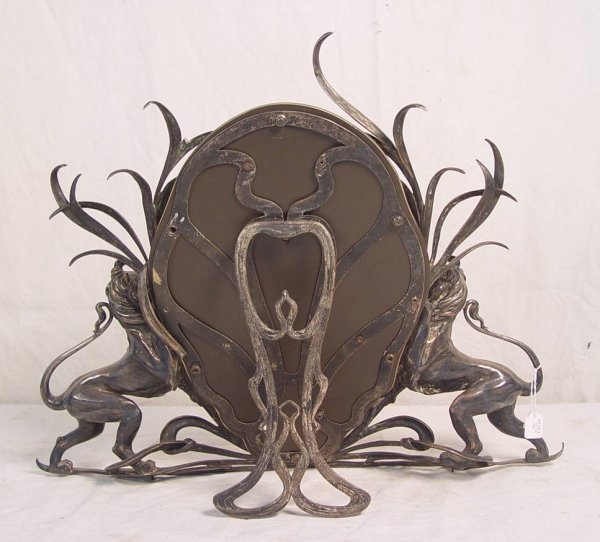 BRONZE LION FIGURAL TABLE MIRROR 17" TALL 22" ACROS - 2