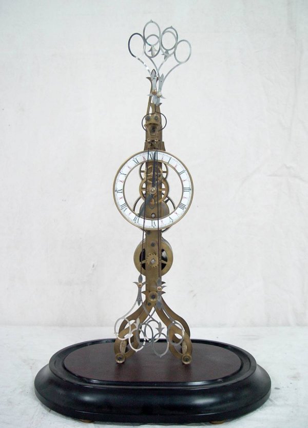 SCISSORS SKELETON CLOCK UNDER DOME 26" TALL