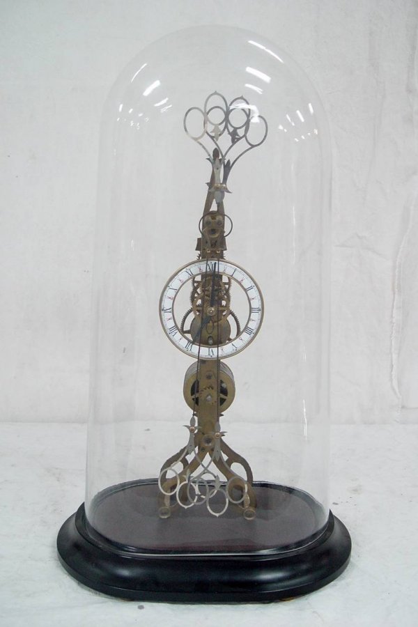 SCISSORS SKELETON CLOCK UNDER DOME 26" TALL - 3