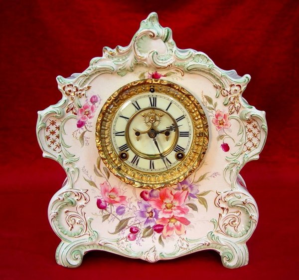 ANSONIA ROYAL BONN CHINA MANTEL CLOCK (LA VAGUE) 12