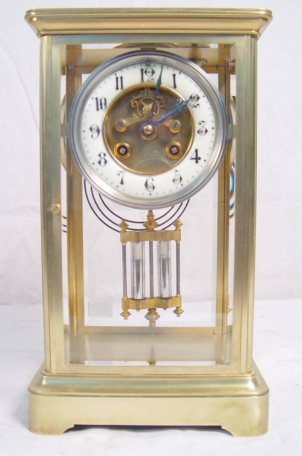 FRENCH BRASS CRYSTAL REGULATOR CLOCK WITH OPEN ESCA