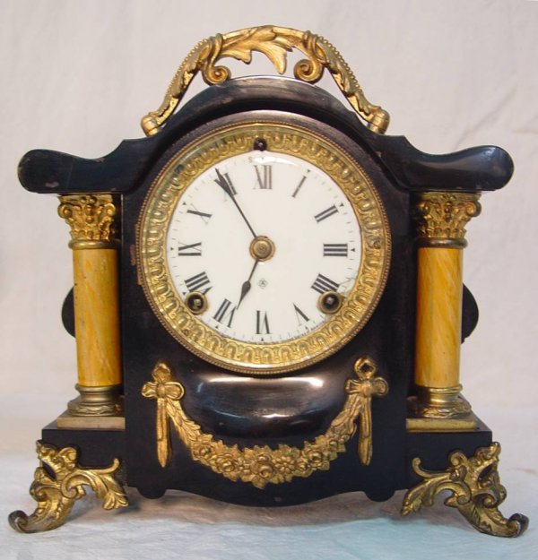ANSONIA IRON MANTEL CLOCK 10 1/2" TALL 11" WIDE 5" 