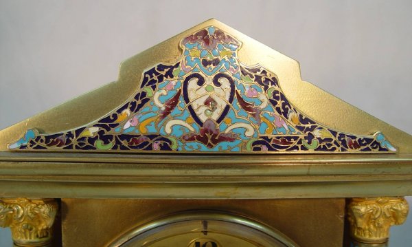 BRONZE & CHAMPLEVE MANTEL CLOCK 12" TALL 9" WIDE 5" - 2