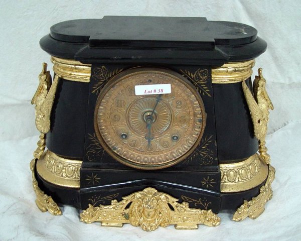 CAST IRON ANSONIA MANTEL CLOCK WITH GILTED MOUNTS 1