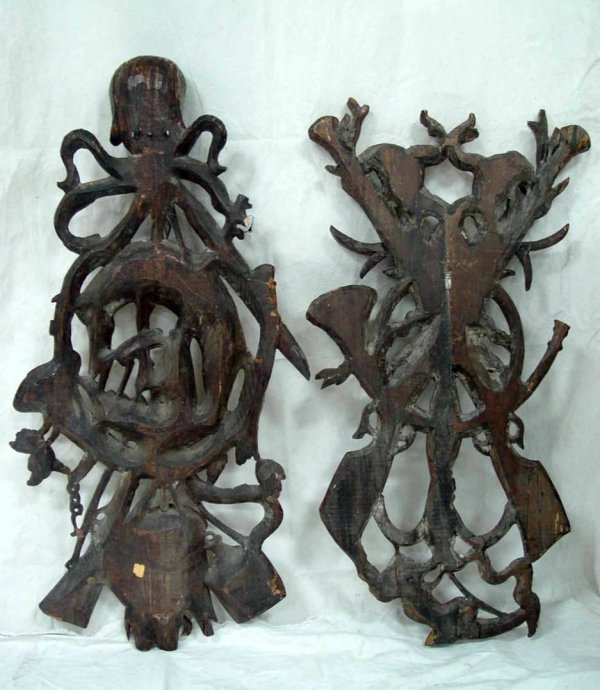 PAIR 18th CENTURY POLYCHROME CARVED HUNTING LODGE W - 2