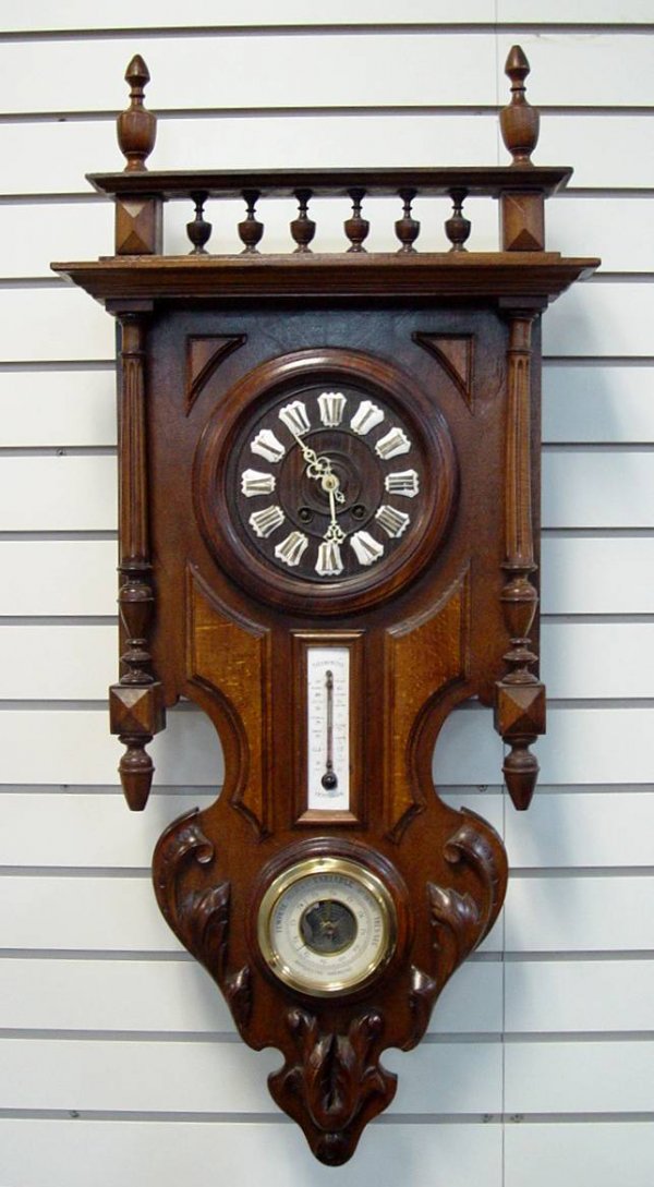 FRENCH ACORN WALL CLOCK WITH BAROMETER & THERMOMETE