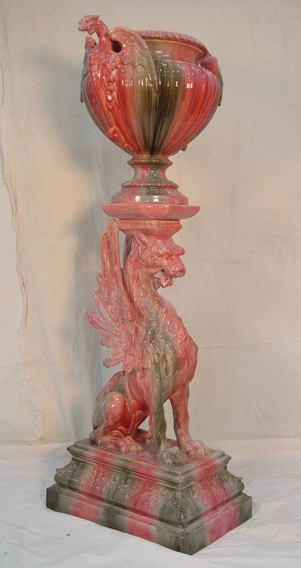 MAJOLICA GRIFFIN PEDESTAL 57" TALL 21" WIDE 21" DEE