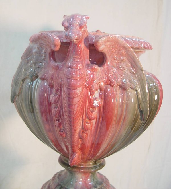 MAJOLICA GRIFFIN PEDESTAL 57" TALL 21" WIDE 21" DEE - 2