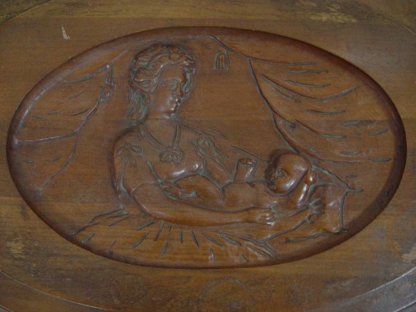 COFFEE TABLE WITH CARVED SCENE OF MOTHER & CHILD ON - 2
