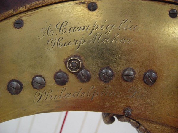 EARLY FLOOR MODEL HARP SIGNED A. CAMPIGLIA PHILADE - 4
