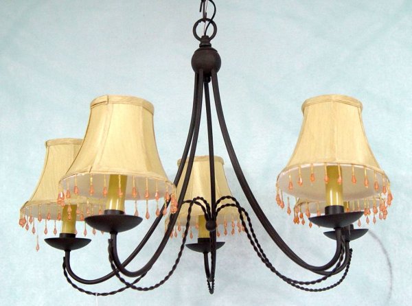 FIVE LIGHT WROUGHT IRON CHANDELIER 20" TALL 26" A