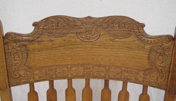 CARVED OAK SWIVEL OFFICE CHAIR WITH BENTWOOD ARMS - 2