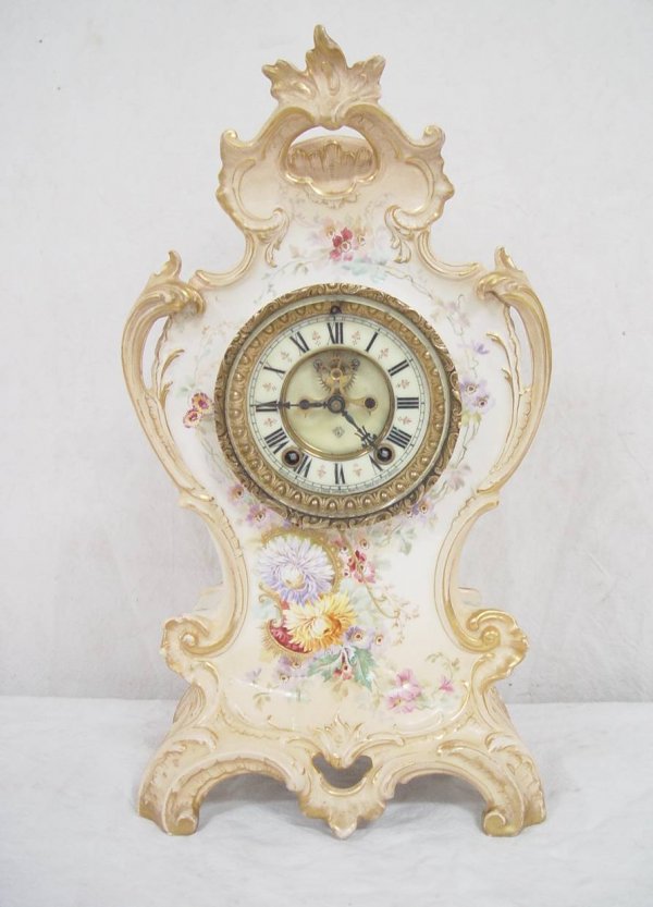 UNSIGNED ROYAL BONN MANTEL CLOCK WITH ANSONIA OPEN