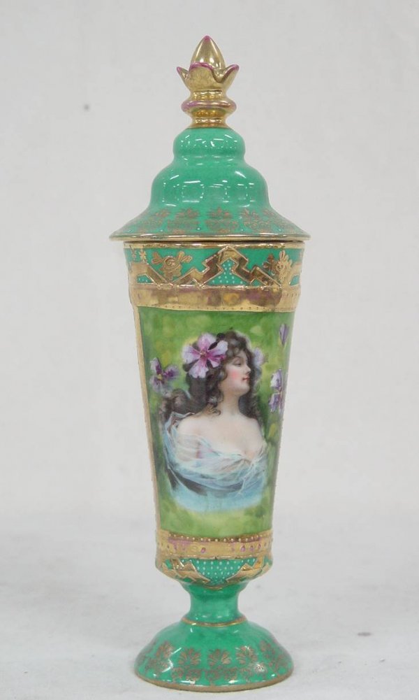 ROYAL VIENNA CAPPED VASE 11" TALL 3 1/2" ACROSS