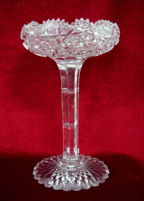 AMERICAN BRILLIANT CUT GLASS LONG STEM COMPOTE 9" 