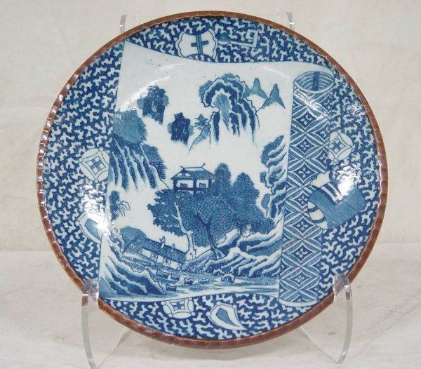 EARLY BLUE & WHITE ORIENTAL CHARGER 12" ACROSS