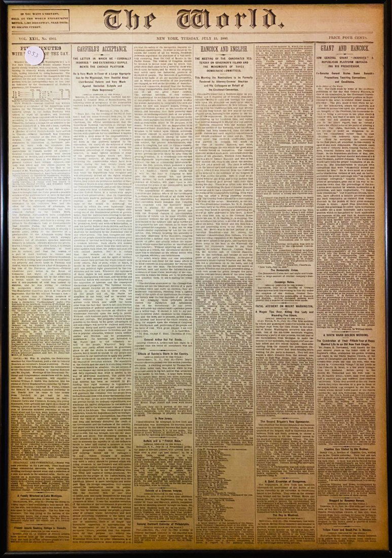 1880 The World Newspaper With COA (1 of 2)