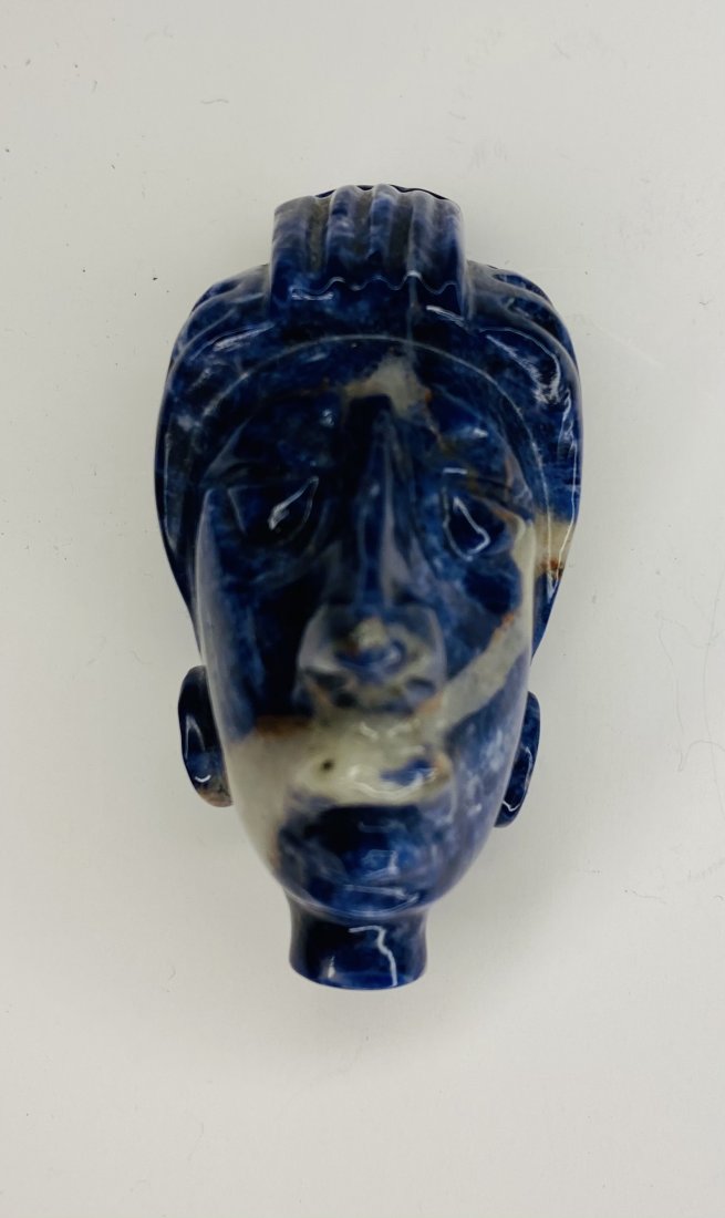 CARVED LAPIS LAZULI MAYAN CHIEF HEAD (1 of 3)