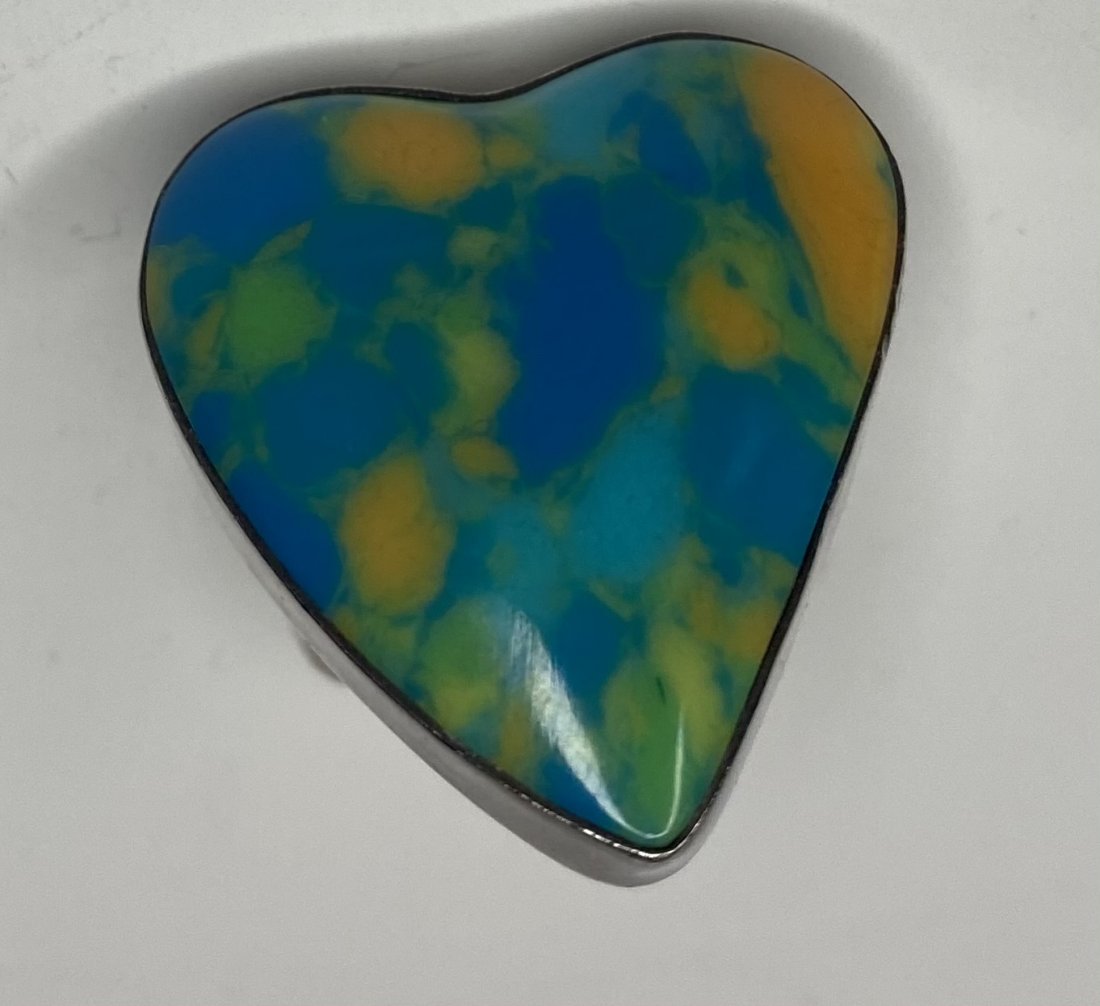 Turquoise Heart Silver Ring: 925 Mexican Silver & Turquoise Heart Ring, the 7 size ring measures .925, Mexico. Wonderfully polished turquoise stone in heart setting. Condition: Very good, see images. Shipping can be combine with 