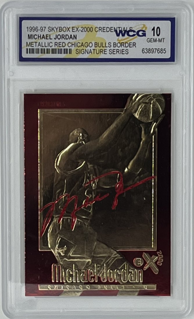 Michael Jordan Skybox Signature Series: Michael Jordan Skybox Chicago Bulls Metallic Red Signature Series Basketball Card Mint 10
