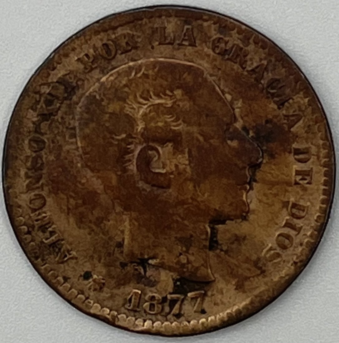 1877 Spain 5 Centimos Coin (1 of 2)