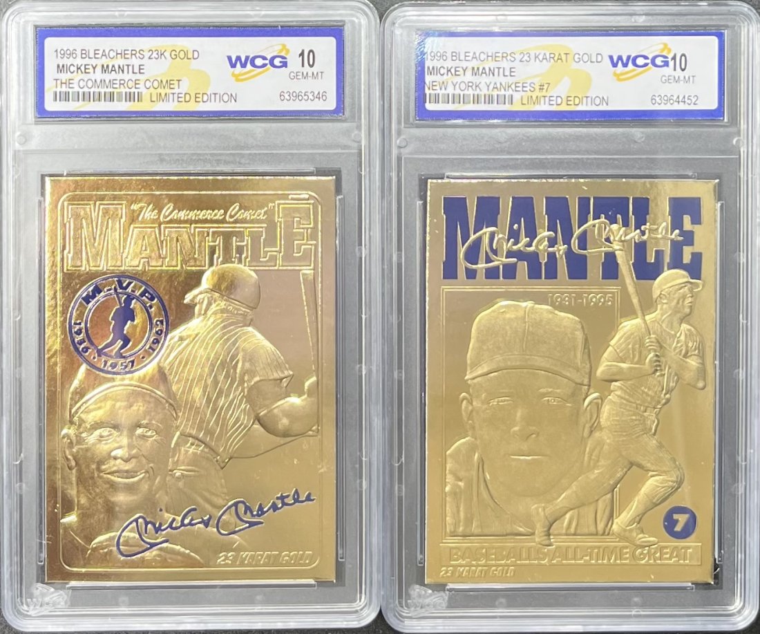 Mickey Mantle Limited Edition Cards: Mickey Mantle New York Yankees And The Commerce Comet Limited Edition Gold Cards Mint 10
