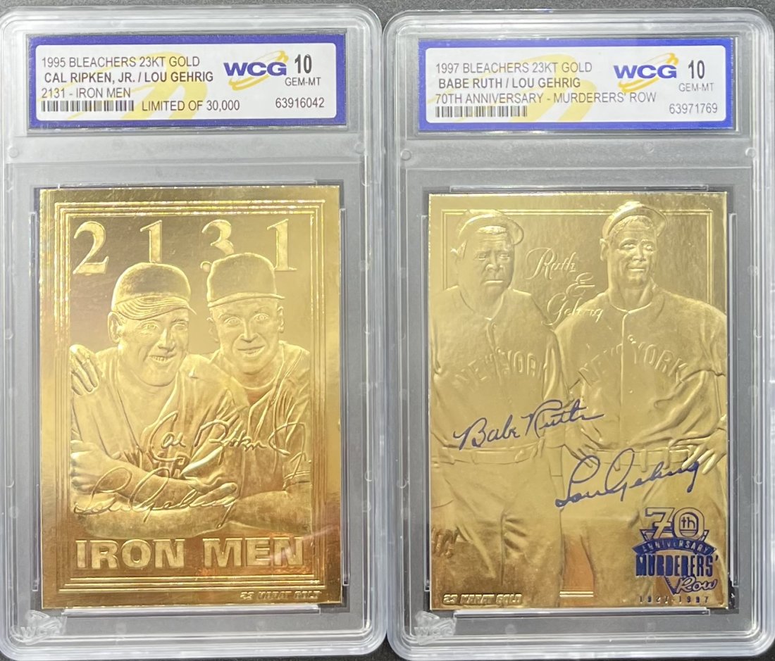 Lou Gehrig Baby Ruth Cal Ripken Jr: Two (2) cards. Lou Gehrig Baby Ruth 70 th Anniversary Murderers row And Cal Ripken Jr Lou Gehrig limited edition baseball gold cards mint 10