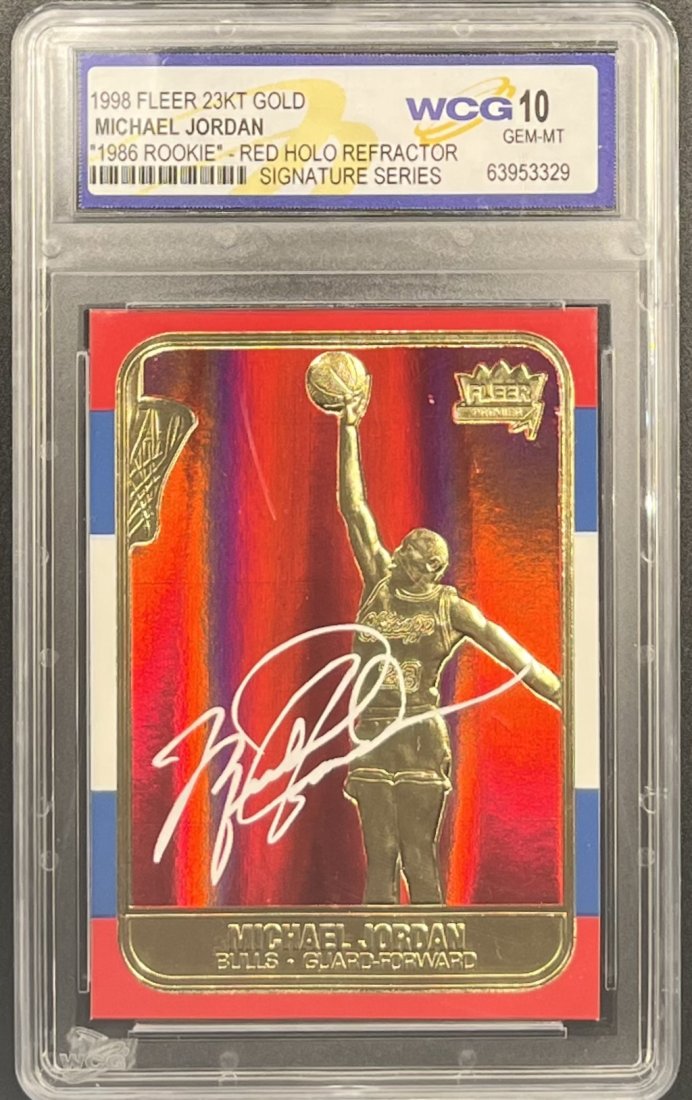 Michael Jordan Rookie Refractor: 1998 Fleer Michael Jordan rookie red holo refractor signature series mint 10 gold card