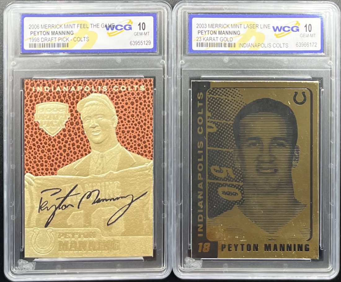 Peyton Manning Cards: (2) two football Cards. Draft picks Peyton Manning Card Football and Indianapolis Colts Card mint 10