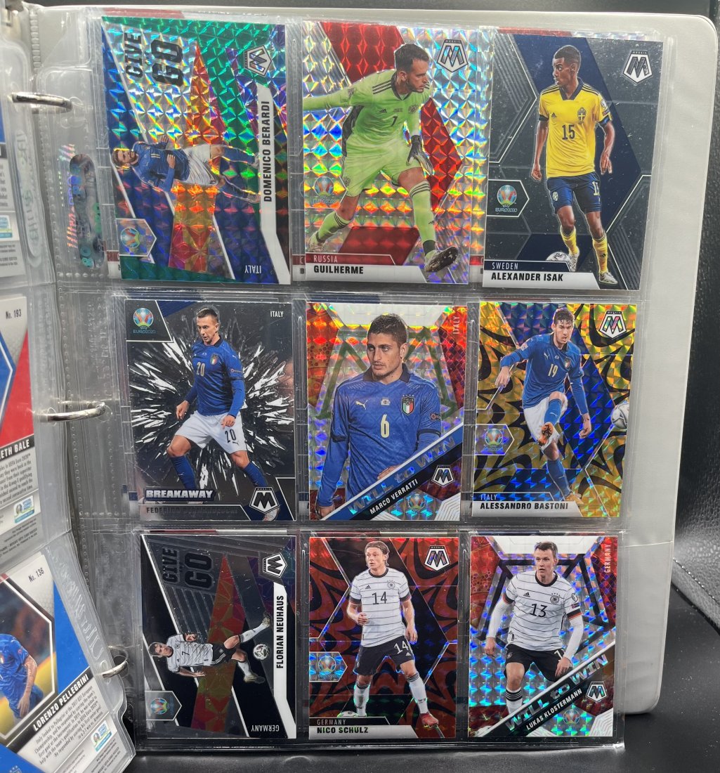 Soccer Cards Binder: Binder Full Of panini Mosaic Soccer Cards from different players, teams . Czech Republic, Ruslan Malinovskyi, Russian Team, Ukraine, Utaly, Spain , Wales, Germany and many more. 17 pages full of cards
