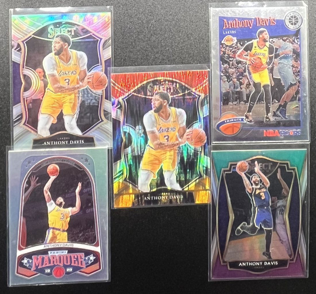 Anthony Davis Cards: 2019 Anthony Davis Hoops, 2019 Anthony Davis Marquee , Anthony Davis Select and select shimmer and Select Green Purple basketball cards