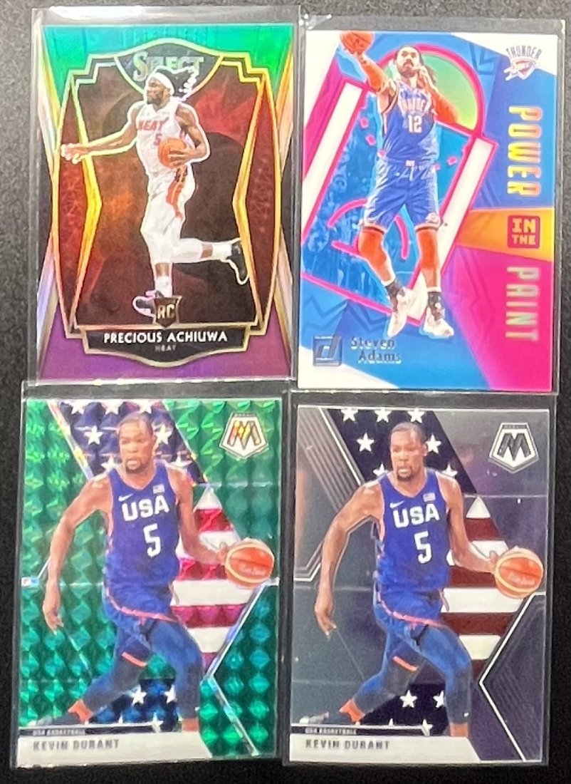 Kevin Durant Cards: 2019 Kevin Durant Prizm Mosaic Green and Silver base , Precious Achiuwa and Steven Adams Basketball Cards