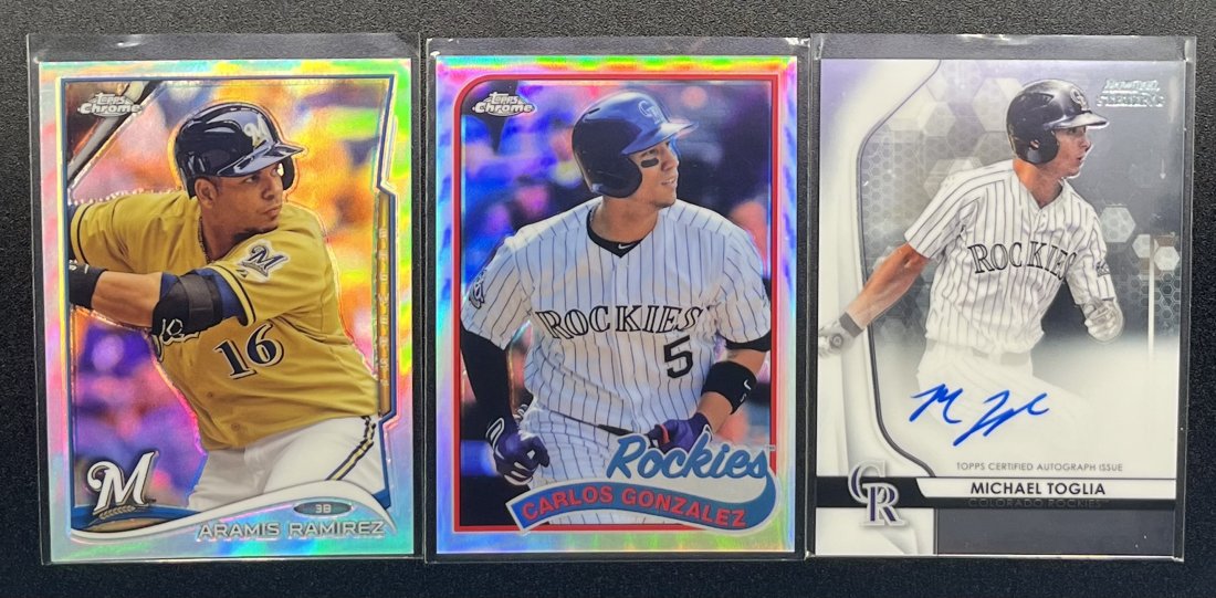 Carlo Gonzalez Michael Toglia Auto Cards: Topps Baseball Cards Carlos Gonzalez , Michael Toglia Auto , Arams Ramirez and Miguel Andujar Baseball Cards