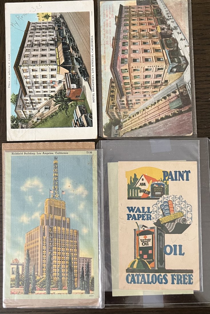 Post Cards And More: the hotel broadway Los Angeles post card , 1912 post card , oil catalogs post card , 1949 Time News Quiz and Los Angeles book number 629 limited edition by Francis H Webb