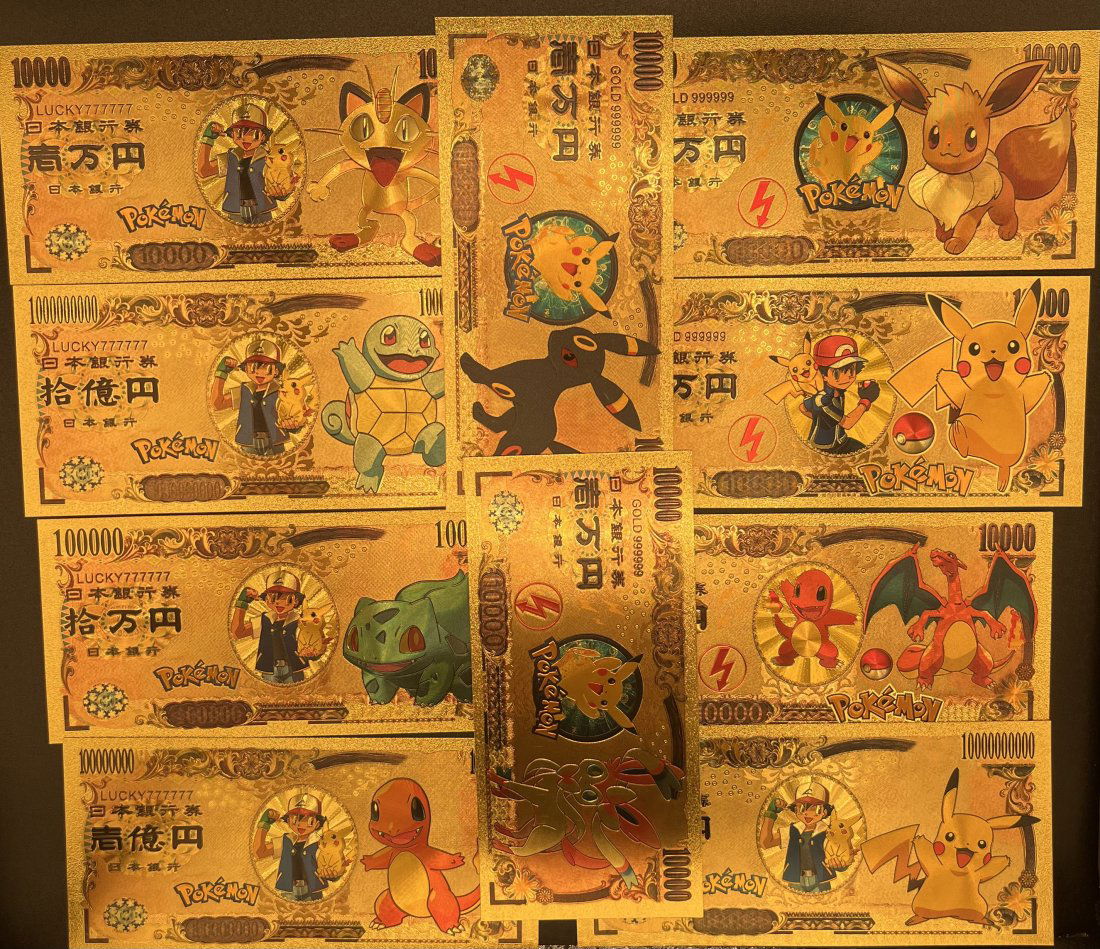 Charizard Pickachu Pokemon: Pokemon charizard , pikachu , charmelon and many more gold plated foil bills , total of 11 bills different pokemons .