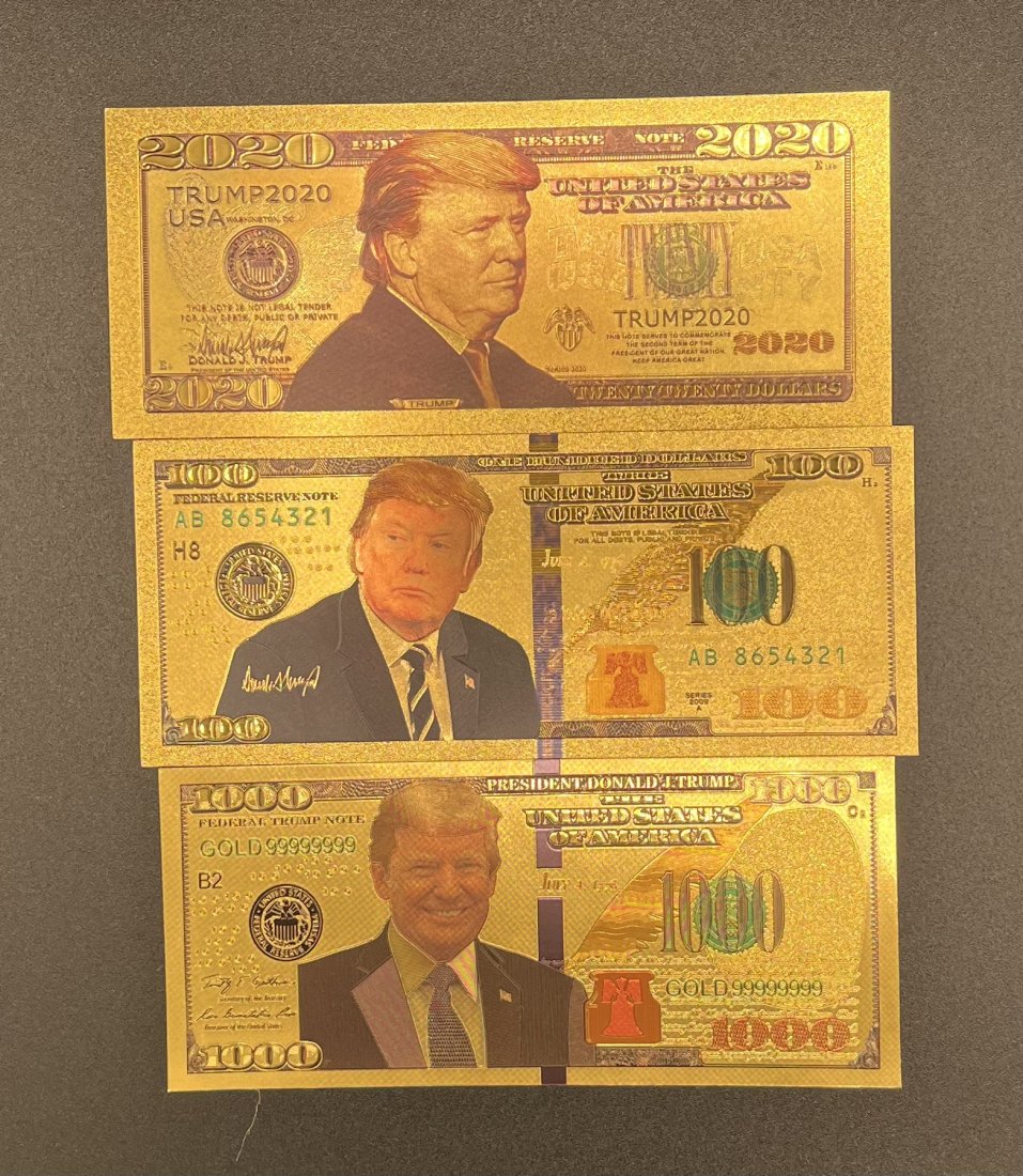 Donald Trump Collection: Donal Trump Gold Plated Bills total of 3 bills